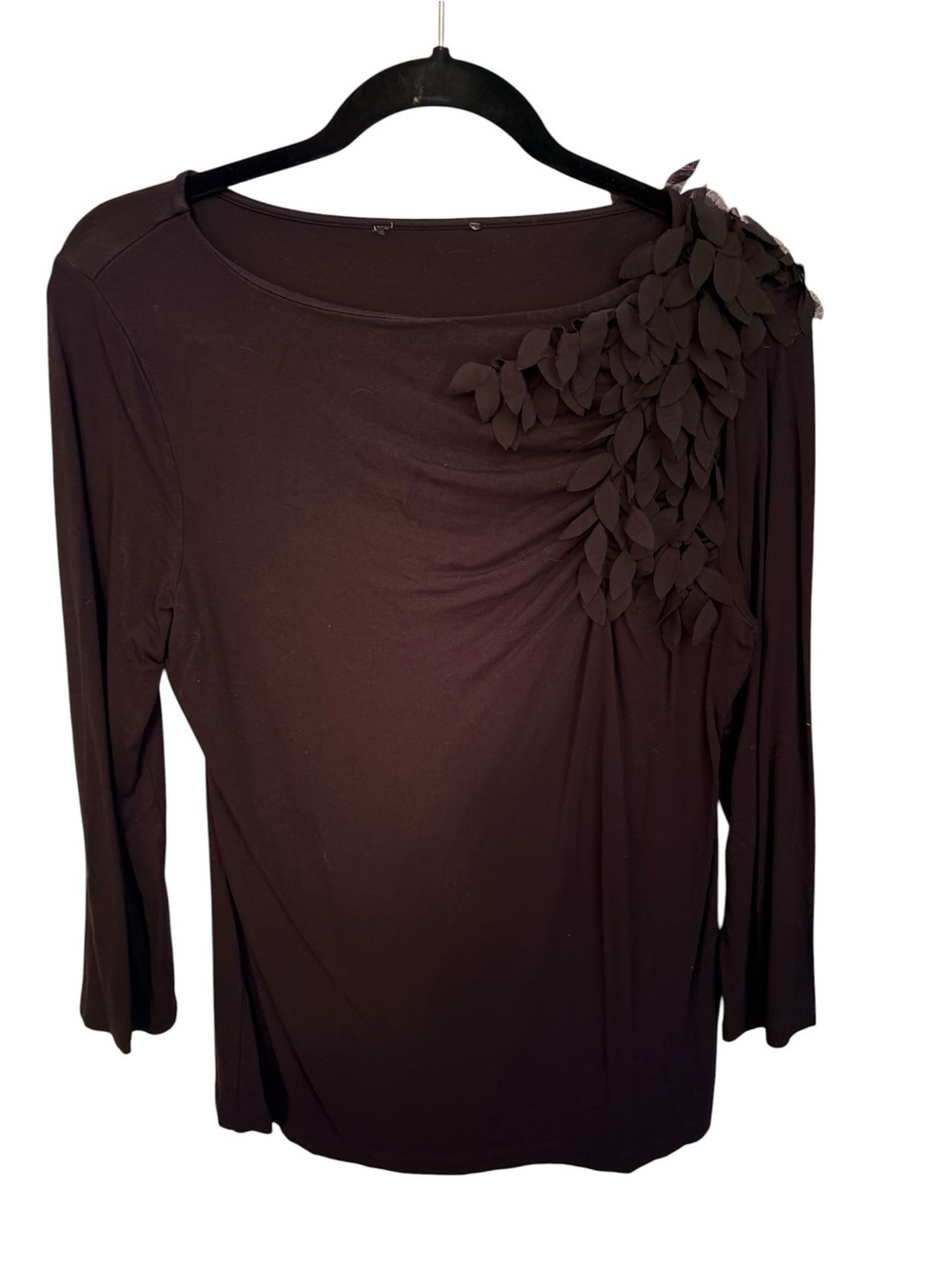 Women’s Black Long-Sleeve Floral Applique Top